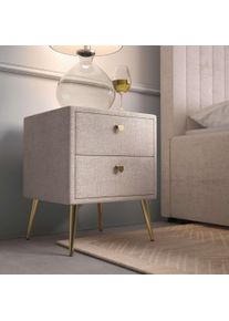 Nachtschrank OTTO HOME "MOIVREE Polster-Nachtkommode wahlweise mit 2 Schubladen oder F&auml;cher", beige (creme), B:41cm H:54cm T:40cm, Metall, Stoff, Schr&auml;nke, Nachtschrank, Nako auf goldenen Beinen, Ma&szlig;e B/T/H: 41/40,5/53,5cm, passend zum Bett
