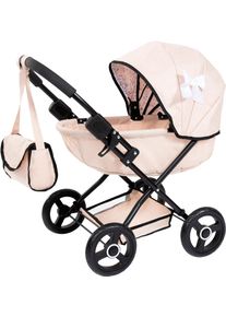 Puppenwagen BAYER "Cosy", beige mit herzen, Puppenwagen, KinderB:34cm H:58cm T:63cm, Kunststoff, Metall, Stoff, Puppenwagen, mit Wickeltasche, B:34cm H:58cm T:63cm