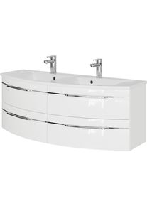 Waschtisch SAPHIR "Serie 7045 Mineralmarmor-Waschtisch und Unterschrank, 131 cm breit", wei&szlig; (wei&szlig; hochglanz), B:131cm H:50,2cm T:51,8cm, Waschtische, Waschtisch, Doppel-Waschplatz mit 4 Schubladen, Badm&ouml;bel Set mit Waschtisch