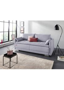 Schlafsofa OTTO HOME "Berlin, B: 218 cm, Liegel. 160x198 cm", grau (silbergrau), B:218cm H:97cm T:96cm, Microfaser PRIMABELLE (100% Polyester);Struktur fein (100% Polyester);Samtoptik (100% Polyester), Sofas, Schlafsofa, Bettfunktion, Bettkasten & 2 Zierkissen, Dauerschlafsofa mit Boxspring