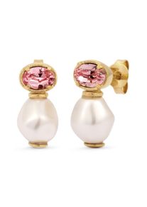 Paar Ohrstecker Elli "Ohrringe Ohrstecker Synthetische Perle Wei&szlig; 925 Sterling Silber vergoldet, mit Kristallen von Swarovski" Gr. 15, gold, Ohrringe, Damen, 15, Silber 925 (Sterlingsilber), Paar Ohrstecker