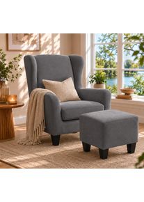 Ohrensessel OTTO HOME "CHILLY, Microfaser-Bezug, Sessel mit Hocker", grau, B:84cm H:101cm T:84cm, 100% Polyester;Karo Stoff (60% Polyester/40% Baumwolle);Velvet (100% Polyester);Luxus-Microfaser in Teddy Optik (100% Polyester), Sessel, Ohrensessel, Unser Dauertiefpreis