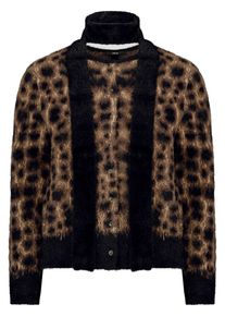 Strickjacke Zero "Casual-Strickjacke mit Jacquard", Damen, Gr. 40, bunt (patch schwarz, braun), Obermaterial: 70% Polyamid PA. 20% Viskose CV. 10% Polyester PES., Strickjacken Strickjacke