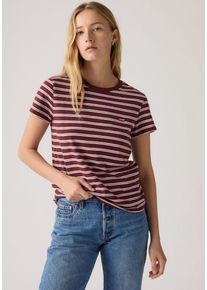 Levi's T-Shirt LEVI'S "PERFECT TEE", Damen, Gr. XS (34), trudy stripe chocola, Single Jersey, Obermaterial: 100% Baumwolle, gestreift, figurbetont normal, Rundhals, Shirts T-Shirt, mit kleiner Logo-Stickerei