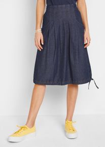 Jeansrock bonprix, Damen, Gr. 54, blau (dunkelblau denim), Denim/Jeans, Obermaterial: 98% Baumwolle, 2% Elasthan, unifarben, Ballonform kniebedeckend, R&ouml;cke Jeansrock, hinten mit elastischem Bund, in Ballonform durch Kordelzug im Saum