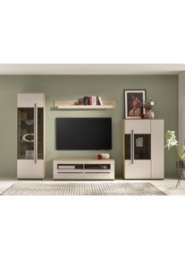 Wohnwand Home Affaire "Cantara, Anbauwand, Wohnzimmer-Set, in Eiche Evoke, Wei&szlig; oder Kaschmir", beige (eiche cremona toro, kaschmir matt), B:310cm H:200cm T:42cm, Holzwerkstoff, Kastenm&ouml;bel-Sets, Wohnwand, enth&auml;lt zwei Vitrinen, ein Lowboard und ein Wandboard