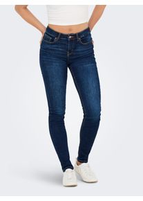 Skinny-fit-Jeans Only "ONLAYA MIID WAIST SKINNY DNM BOX", Damen, Gr. XL (42), L&auml;nge 30, blau (dunkelblau denim), Denim/Jeans, Obermaterial: 83% Baumwolle, 15% Polyester, 2% Elasthan, unifarben, skinny fit lang, Jeans Skinny-fit-Jeans, Baumwollmischung, skinny fit