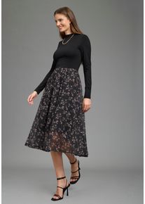 Meshkleid Laura Scott, Damen, Gr. 46, N-Gr, schwarz, braun, Jersey, Obermaterial: 95% Viskose, 5% Elasthan. Futter: 100% Polyester. Rock: 95% Polyester, 5% Elasthan, figurbetont wadenlang, Kleider Meshkleid, aus elastischer Viskosemischung, figurbetonte Passform, Langarm-Design