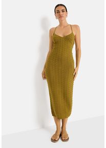Strickkleid LSCN BY LASCANA, Damen, Gr. 46, N-Gr, gr&uuml;n moss, Strick, Obermaterial: 60% Baumwolle, 40% Polyacryl, unifarben, figurbetont ca. Mitte Wade, V-Ausschnitt, Kleider Strickkleid, in Midil&auml;nge mit gekreuzten Tr&auml;gern hinten, Midikleid