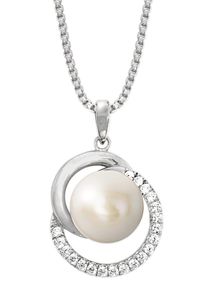 JOOP! Kette mit Anh&auml;nger JOOP "2023380", silber (silberfarben, kristallwei&szlig;), Halsketten, Damen, Perlen Silber 925 (Sterlingsilber), L: 45, Perlen, Silber 925 (Sterlingsilber), Kette mit Anh&auml;nger, mit Zirkonia (synth.) - mit S&uuml;&szlig;wasserzuchtperle