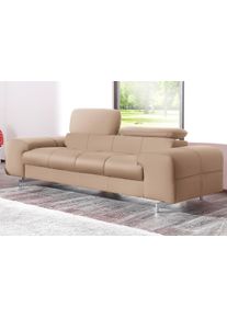 2-Sitzer COTTA, braun (cappuccino), Sofas, B/H/T: 196cm x 72cm x 105cm, Leder PAMPAS,mit Kopfteilverstellung, Softlux-Kunstleder;NaturLeder (echtes Rindsleder);Luxus-Microfaser (100% Polyester), 2-Sitzer, Big-Sofa mit Kopfteilverstellung, edle Metallkufen, B:196cm H:72cm T:105cm