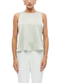 Blusentop s.Oliver BLACK LABEL, Damen, Gr. 42, jade gr&uuml;n, Web, Obermaterial: 100% Polyester, unifarben, normal h&uuml;ftbedeckend, Rundhals, Blusen Blusentop, Sommerbluse / &Auml;rmellos mit feiner gl&auml;nzender Struktur