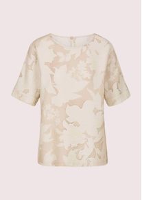Madeleine Mode Kurzarmbluse MADELEINE "Blusenshirt Viskosebluse mit floralem Muster", Damen, Gr. 46, wei&szlig; (perlwei&szlig;, beige), Obermaterial: 88% Viskose CV. 12% Polyamid PA., Modern, gerade, Blusen Kurzarmbluse, gecrashte Oberfl&auml;che