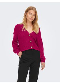 Strickjacke Only "ONLCAROL NICE L/S CARDIGAN KNT NOOS", Damen, Gr. M, pink (cerise), Strick, Obermaterial: 100% Polyacryl, unifarben, regular fit h&uuml;ftlang, V-Ausschnitt, Rippb&uuml;ndchen, Strickjacken Strickjacke, Kunstfaser, regular fit