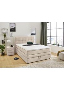 Jockenh&ouml;fer Boxspringbett JOCKENH&Ouml;FER GRUPPE "AMY in Cord, erh&auml;ltlich in den Breiten 120cm & 140cm", beige (beige 426, 07), L:217cm, Bezug Bett: Cordstoff (100% Polyester);Topper und Matratzenspiegel: 100% Polyester, Komplettbetten, Boxspringbett, mit Bettkasten & Topper