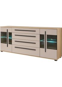 Sideboard Home Affaire "Cantara, moderner Schrank, Kommode in Eiche Evoke, Wei&szlig; oder Kaschmir", eiche cremona toro, kaschmir matt, B:200cm H:86cm T:42cm, Holzwerkstoff, Sideboards, Sideboard, schwarze Stangengriffe, ausreichend Stauraum, vielseitig einsetzbar