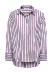 Hemdbluse Only "ONLOREGON ALVA LS REG SHIRT NOOS WVN", Damen, Gr. XS, lila (hellwei&szlig; stripes:fig), Web, Obermaterial: 65% Polyester, 35% Baumwolle, gestreift, regular fit h&uuml;ftbedeckend, Blusen Hemdbluse, Materialmix, regular fit