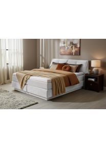 Boxspringbett ED EXCITING DESIGN "Torfino inkl. Bettkasten & Stauraum im Kopfteil, Breite: 180cm", wei&szlig; (silber), B:182cm L:235cm, 100% Polyester, Komplettbetten, Boxspringbett
