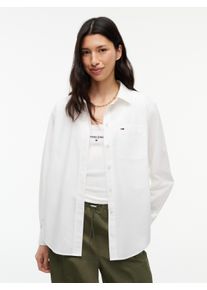 Langarmbluse Tommy Jeans "TJW RLX ESSENTIAL SHIRT", Damen, Gr. XL (46), wei&szlig; (ecru), Web, Obermaterial: 100% Baumwolle, unifarben, relaxed fit normal, ohne Ausschnitt, Blusen Langarmbluse, Baumwolle, relaxed fit