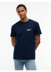 T-Shirt Tommy Jeans "REGULAR PLAY TEE", Herren, Gr. S, blau (dunkelblau), Single Jersey, Obermaterial: 100% Baumwolle, unifarben, regular fit normal, Rundhals, eingesetzt abgesteppte Kante, Shirts T-Shirt, Regular fit mit Rundhalsausschnitt