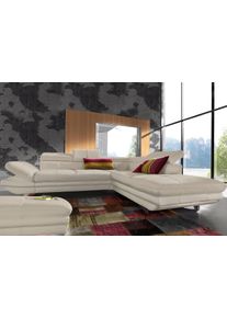 Polstergarnitur COTTA "Enterprise L-Form, B: 277 cm, Arm- und Kopfteilverstellung", grau, B:277cm, Sitzm&ouml;bel-Sets, Polstergarnitur, Set: Ecksofa & Hocker, optional Bettfunktion