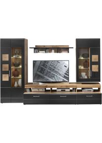 Wohnwand Innostyle "Sonate", schwarz (absetzung hirnholz nb, eiche altholz nb), B:330cm H:208cm T:52cm, Glas, Holzwerkstoff, Kastenm&ouml;bel-Sets, Wohnwand, inkl. LED-Beleuchtung