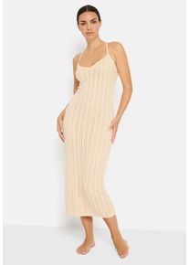 Strickkleid LSCN BY LASCANA, Damen, Gr. 34, N-Gr, creme, Strick, Obermaterial: 60% Baumwolle, 40% Polyacryl, unifarben, figurbetont ca. Mitte Wade, V-Ausschnitt, Kleider Strickkleid, in Midil&auml;nge mit gekreuzten Tr&auml;gern hinten, Midikleid