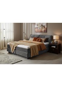 Boxspringbett ED EXCITING DESIGN "Torfino inkl. Bettkasten & Stauraum im Kopfteil, Breite: 180cm", grau (anthrazit), B:182cm L:235cm, 100% Polyester, Komplettbetten, Boxspringbett