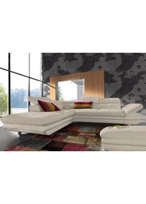 Polstergarnitur COTTA, grau, Sitzm&ouml;bel-Sets, B/H/T: 277cm, Leder PAMPAS, ohne Bettfunktion,mit Kopfteilverstellung,mit Armteilverstellung, Polstergarnitur, Set: Ecksofa & Hocker, optional Bettfunktion, B:277cm