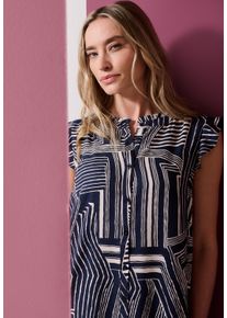 Midikleid Street One, Damen, Gr. 46, N-Gr, blau (schwarzest blau), Jersey, Obermaterial: 100% Viskose, bedruckt, bequem, Rundhals, Volant, Kleider Midikleid, Knielanges Sommerkleid / &auml;rmellos / Grafisches Muster