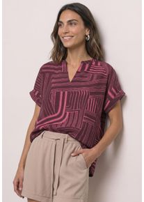 Kurzarmshirt Street One, Damen, Gr. 46, blush berry, Web, Obermaterial: 95% Viskose, 5% Elasthan, gemustert, l&auml;ssig geschnitten h&uuml;ftbedeckend, V-Ausschnitt, abgesteppte Kante, Shirts Kurzarmshirt, Sommerbluse im Tunika-Look und mit grafischem Muster