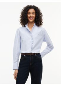 Langarmbluse Tommy Hilfiger "OXFORD RUFFLES RELAXED LS SHIRT", Damen, Gr. 46, blau (classic ithaca stp mid blau), Web, Obermaterial: 100% Baumwolle, gestreift, relaxed fit normal, Blusen Langarmbluse, Baumwolle, relaxed fit, mit R&uuml;schen Detail