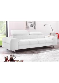 3-Sitzer COTTA, wei&szlig; (altwei&szlig;), Sofas, B/H/T: 232cm x 72cm x 105cm, Leder PAMPAS,mit Kopfteilverstellung, Luxus-Microfaser (100% Polyester);Softlux-Kunstleder;Leder Pampas (echtes Rindsleder)), R&uuml;ckseite mit Spannstoff bezogen, 3-Sitzer, Big-Sofa mit Kopfteilverstellung, edle Metallkufen, B:232cm H:72cm T:105cm