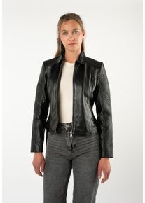 Lederjacke Mauritius "MWNova SF", Damen, Gr. XS (34), schwarz, Obermaterial: 100% Schafsleder. Futter: 100% Baumwolle. &Auml;rmelfutter: 100% Polyester, unifarben, slim fit, Jacken Lederjacke, mit betonter &Auml;rmel- und Schulterpartie, Slim Fit