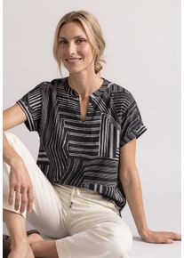 Kurzarmshirt Street One, Damen, Gr. 38, schwarzest blau, Web, Obermaterial: 95% Viskose, 5% Elasthan, gemustert, l&auml;ssig geschnitten h&uuml;ftbedeckend, V-Ausschnitt, abgesteppte Kante, Shirts Kurzarmshirt, Sommerbluse im Tunika-Look und mit grafischem Muster