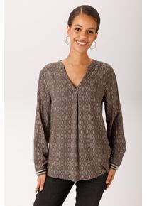 Schlupfbluse Aniston CASUAL, Damen, Gr. 48, braun (braun, beige), Web, Obermaterial: 100% Viskose, bedruckt, gemustert, figurumspielend h&uuml;ftbedeckend, V-Ausschnitt, 1-Knopf-Manschette, Blusen Schlupfbluse, mit fantasievollem, grafischen Druck - NEUE KOLLEKTION