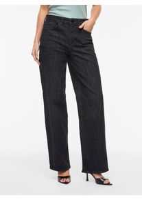 Straight-Jeans Vila "VILISA RW STRAIGHT JEANS ROS - NOOS", Damen, Gr. 44, L&auml;nge 32, schwarz (schwarz denim detail:wash 04), Denim/Jeans, Obermaterial: 79% Baumwolle, 20% Polyester, 1% Elasthan, unifarben, lang, Jeans Straight-Jeans, Baumwollmischung, regular waist, straight fit