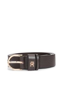 Lederg&uuml;rtel Tommy Hilfiger "ESSENTIAL EFFORTLESS 2.5 cm breit GOLD", Damen, Gr. 130, charrot wood, Rindsleder, G&uuml;rtel Lederg&uuml;rtel, Logoemblem, weiche Haptik, ovale Einfachdornschlie&szlig;e