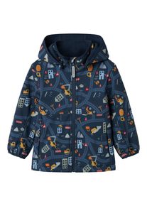 Softshelljacke name it "NMMMALTA05 SOFTSHELL JACKET AOP FO", Jungen, Gr. 98, blau (spellbound aop:construction), Softshell, Obermaterial: 95% Polyester, 5% Elasthan, bedruckt, normal, elastischer Bund, Jacken Softshelljacke, Materialmix, wasserdicht, winddicht, atmungsaktiv