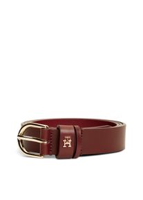 Lederg&uuml;rtel Tommy Hilfiger "ESSENTIAL EFFORTLESS 2.5 cm breit GOLD", Damen, Gr. 130, oxblood, Rindsleder, G&uuml;rtel Lederg&uuml;rtel, Logoemblem, weiche Haptik, ovale Einfachdornschlie&szlig;e