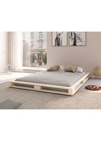 Futonbett OTTO HOME "PALO " Massivholzbett, rundum Ablagefl&auml;che", beige (natur), B:158cm H:16cm L:218cm, Betten, Futonbett, Bodenbett, zertifiziertes Massivholz (Kiefer)