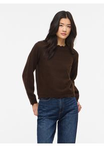 Strickpullover Vila "VINIKOLINA O-NECK L/S KNIT TOP - NOOS", Damen, Gr. XL, coffee bean detail:melange, Strick, Obermaterial: 97% Polyester, 3% Elasthan, meliert, regular fit normal, Rundhals, Strickb&uuml;ndchen, Pullover Strickpullover, Materialmix, regular fit