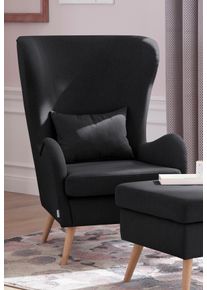 Sessel OTTO HOME "Salla auch in Fellimitat und Feincord, viele Bezugsarten, Ohrensessel", schwarz, H:118cm T:94cm, Struktur fein (100% Polyester), Sessel, Sessel, wahlweise mit oder ohne Hocker; gro&szlig;er Sessel: Ma&szlig;e B/T/H: 78/94/118cm