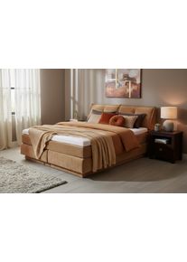 Boxspringbett ED EXCITING DESIGN "Torfino inkl. Bettkasten & Stauraum im Kopfteil, Breite: 180cm", beige (braun), B:182cm L:235cm, 100% Polyester, Komplettbetten, Boxspringbett