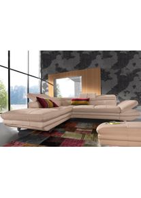Polstergarnitur COTTA "Enterprise L-Form, B: 277 cm, Arm- und Kopfteilverstellung", braun (cappuccino), B:277cm, Sitzm&ouml;bel-Sets, Polstergarnitur, Set: Ecksofa & Hocker, optional Bettfunktion