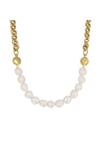 JOOP! Kette ohne Anh&auml;nger JOOP, wei&szlig; (gelbgoldfarben, wei&szlig;), Halsketten, Damen, Edelstahl Perlen, L: 50 B: 5mm, Edelstahl, Perlen, Kette ohne Anh&auml;nger, mit S&uuml;&szlig;wasserzuchtperle, B:5mm