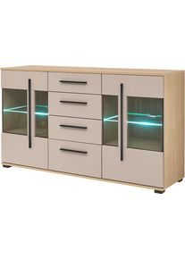 Sideboard Home Affaire "Cantara, moderner Schrank, Kommode in Eiche Evoke, Wei&szlig; oder Kaschmir", beige (eiche cremona toro, kaschmir matt), B:150cm H:86cm T:42cm, Holzwerkstoff, Sideboards, Sideboard, schwarze Stangengriffe, ausreichend Stauraum, vielseitig einsetzbar