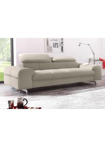 3-Sitzer COTTA, grau, Sofas, B/H/T: 232cm x 72cm x 105cm, Leder PAMPAS,mit Kopfteilverstellung, Luxus-Microfaser (100% Polyester);Softlux-Kunstleder;Leder Pampas (echtes Rindsleder)), R&uuml;ckseite mit Spannstoff bezogen, 3-Sitzer, Big-Sofa mit Kopfteilverstellung, edle Metallkufen, B:232cm H:72cm T:105cm