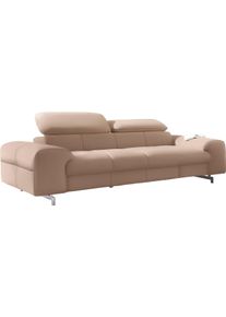 3-Sitzer COTTA, braun (cappuccino), Sofas, B/H/T: 232cm x 72cm x 105cm, Leder PAMPAS,mit Kopfteilverstellung, Luxus-Microfaser (100% Polyester);Softlux-Kunstleder;Leder Pampas (echtes Rindsleder)), R&uuml;ckseite mit Spannstoff bezogen, 3-Sitzer, Big-Sofa mit Kopfteilverstellung, edle Metallkufen, B:232cm H:72cm T:105cm