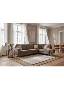 Ecksofa OTTO HOME "Pinto Skandi, 290 cm, Chenille, Struktur, Ottomane links / rechts", braun, B:290cm H:89cm T:217cm, 100% Polyester, Sofas, Ecksofa, mit Keder, Massivholzf&uuml;&szlig;e Eiche ger&auml;uchert, Wellenunterfederung